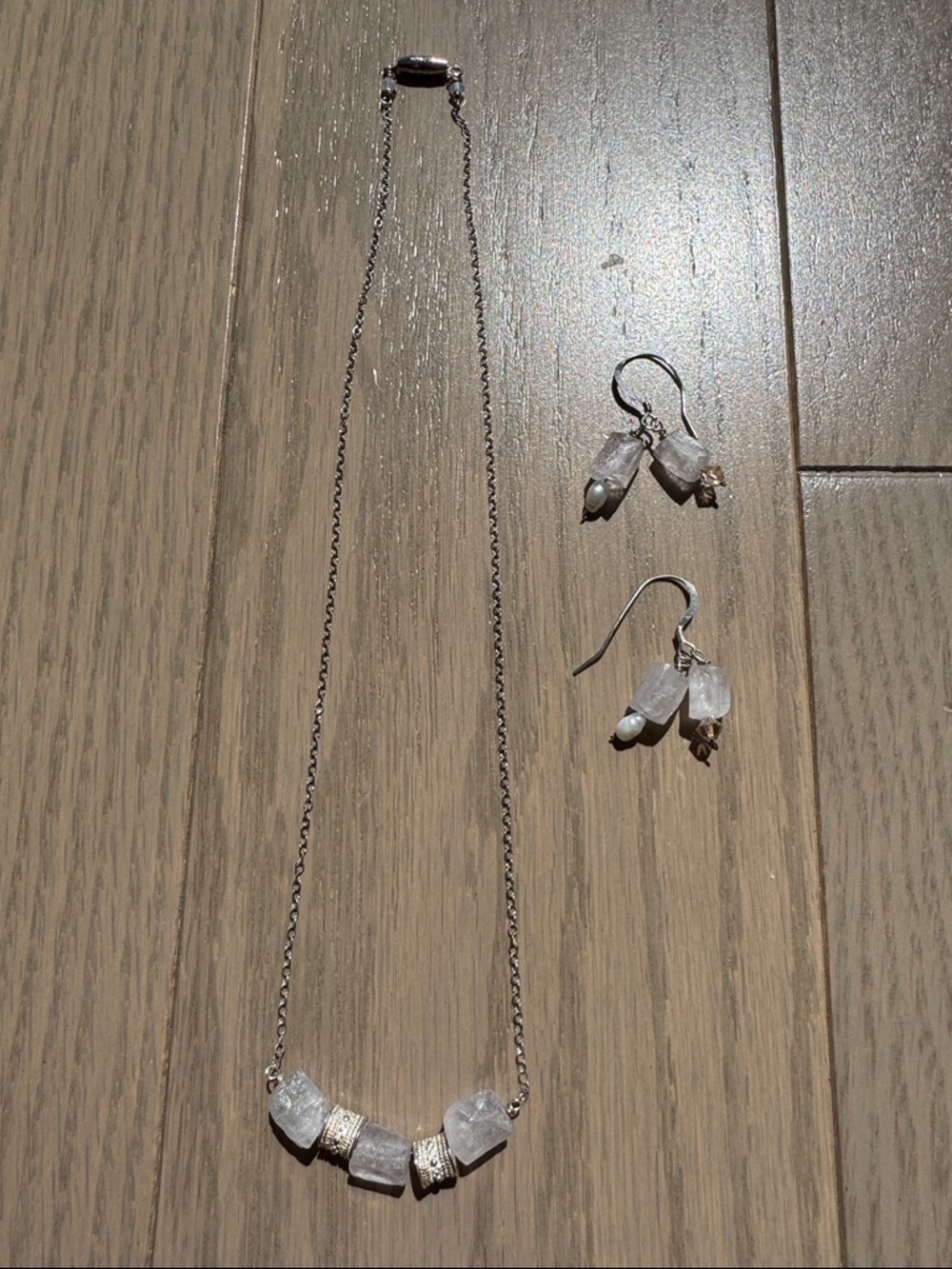 Matching Silver-tone Rose Quartz Necklace and Earrings